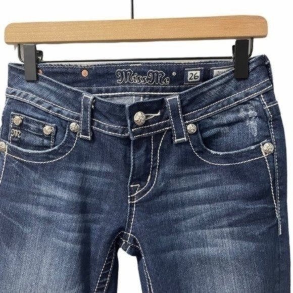 Miss Me Floral Embroidery Bootcut Distressed Denim Jeans JP5473B Size 26 - Picture 5 of 9